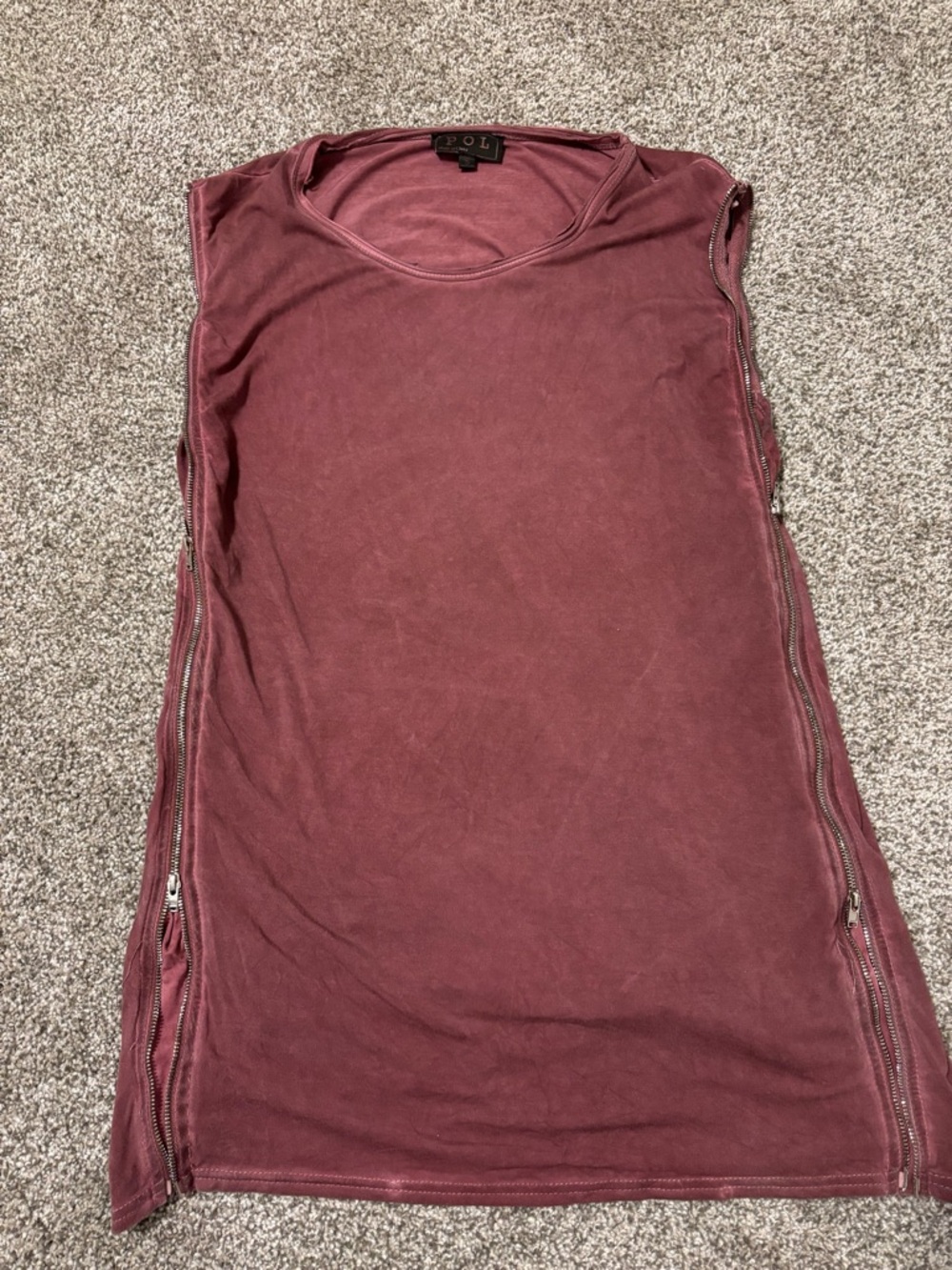 POL Maroon Sleeveless Tank with Side Zippers size Small